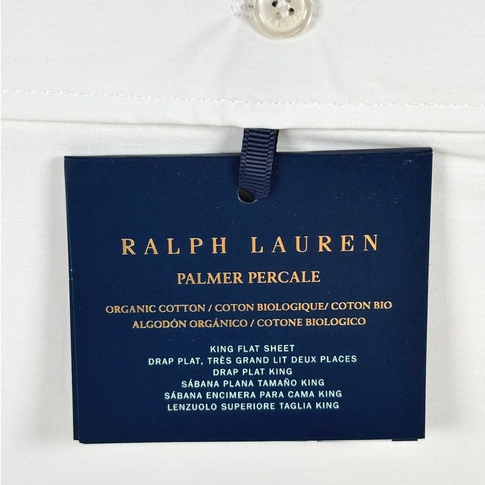 Ralph Lauren Palmer Percale‎ King Flat Sheet Pale Sky Blue Organic Cotton NEW